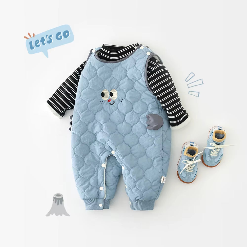 New Winter Baby Rompers 6M-3T Cartoon Sleeveless Girls Thicken Jumpsuit Loose Korean Version Infant One Piece