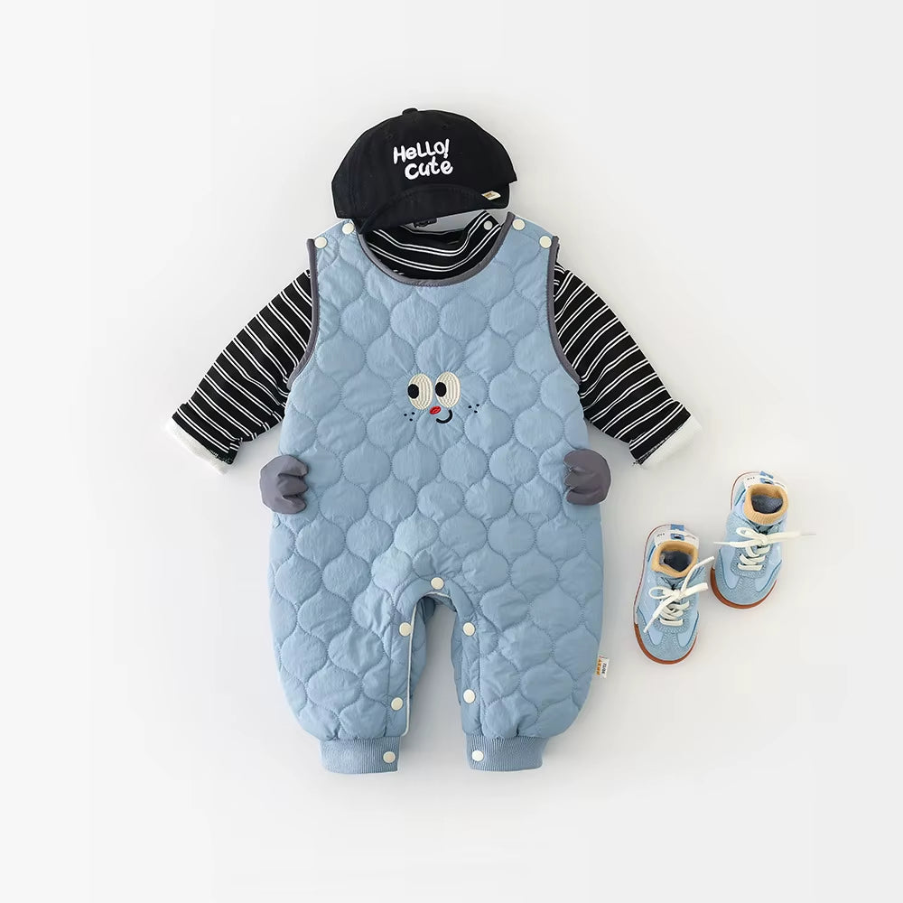 New Winter Baby Rompers 6M-3T Cartoon Sleeveless Girls Thicken Jumpsuit Loose Korean Version Infant One Piece