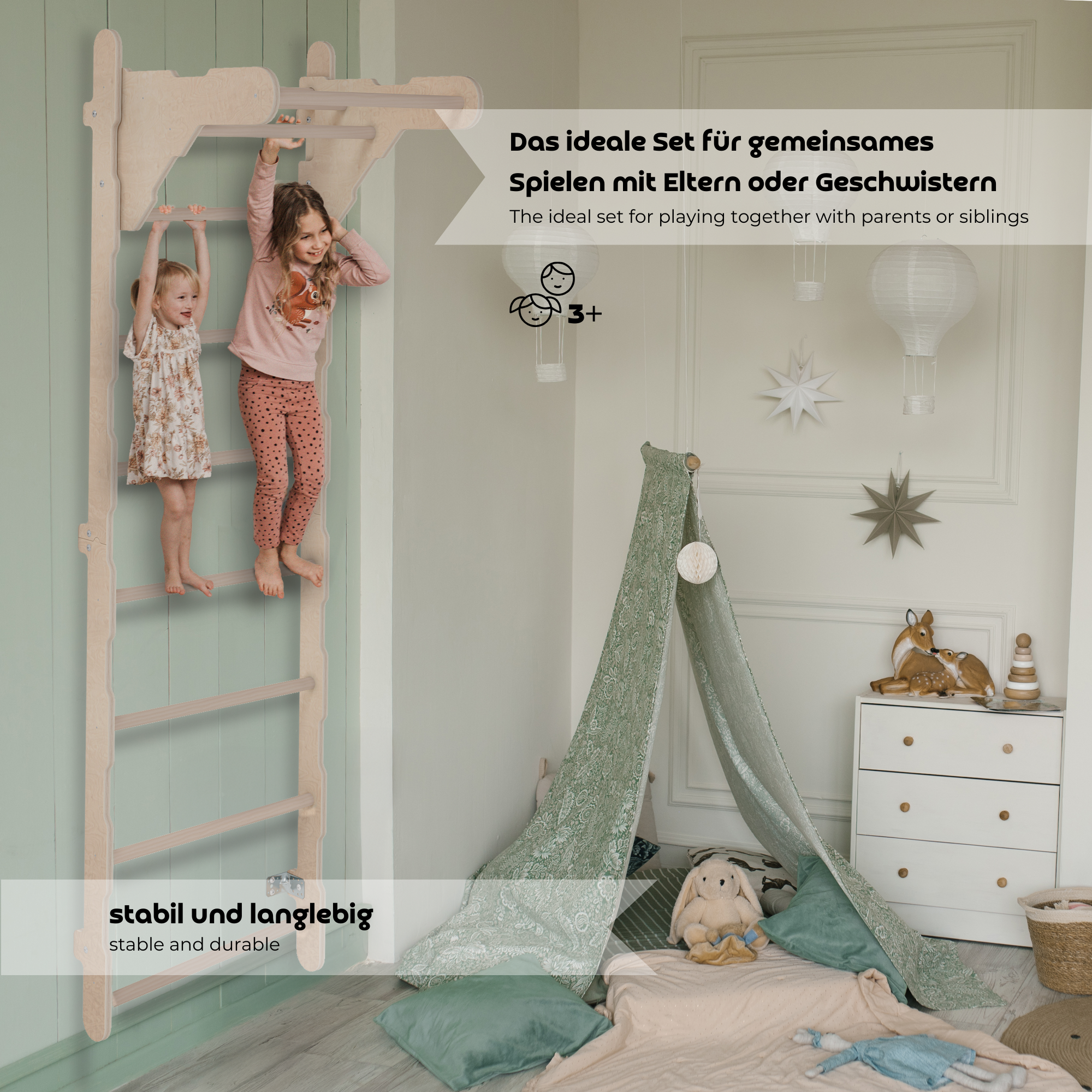 MAMOI® Indoor Gymnastic Ladder, Wall Bars for Kids’ Room, Gymnastic Rings for Climbing, Climbing Wall and Play Equipment, Gym Equipment with Pull-Up Bar for Home Use, Wall Bars for Adults