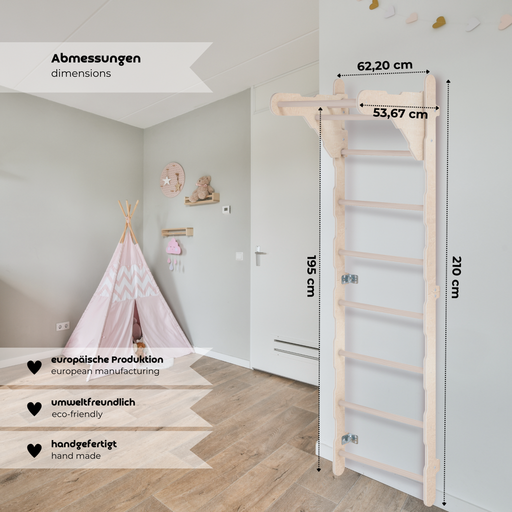 MAMOI® Indoor Gymnastic Ladder, Wall Bars for Kids’ Room, Gymnastic Rings for Climbing, Climbing Wall and Play Equipment, Gym Equipment with Pull-Up Bar for Home Use, Wall Bars for Adults