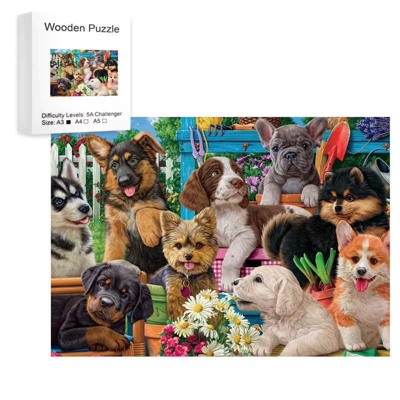 Animal Wooden Puzzles, Dog Home Wooden Puzzle Unique Shape Advanced Puzzle Maternal Love Wooden Jigsaw Puzzle for Adult