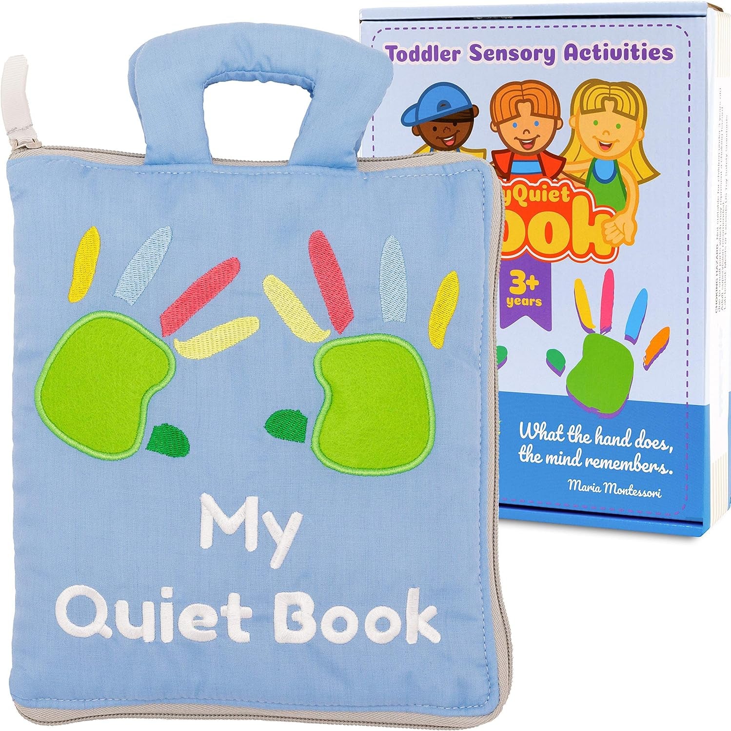 Montessori Fabric Quiet Book for Toddlers - Busy Book with Touch, Feel and Learn Activities for Boys and Girls - Portable Sensory Book, Keeping Kids Busy-Zippered Educational Toy for Travel