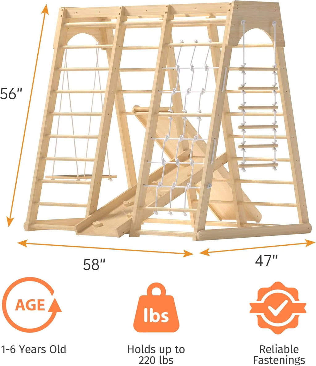 Indoor Jungle Gym, Montessori Climbing Toys, Toddler Indoor Playground Set 8-In-1 with Swing, Armband, Rock Climb Wall, Slide, M
