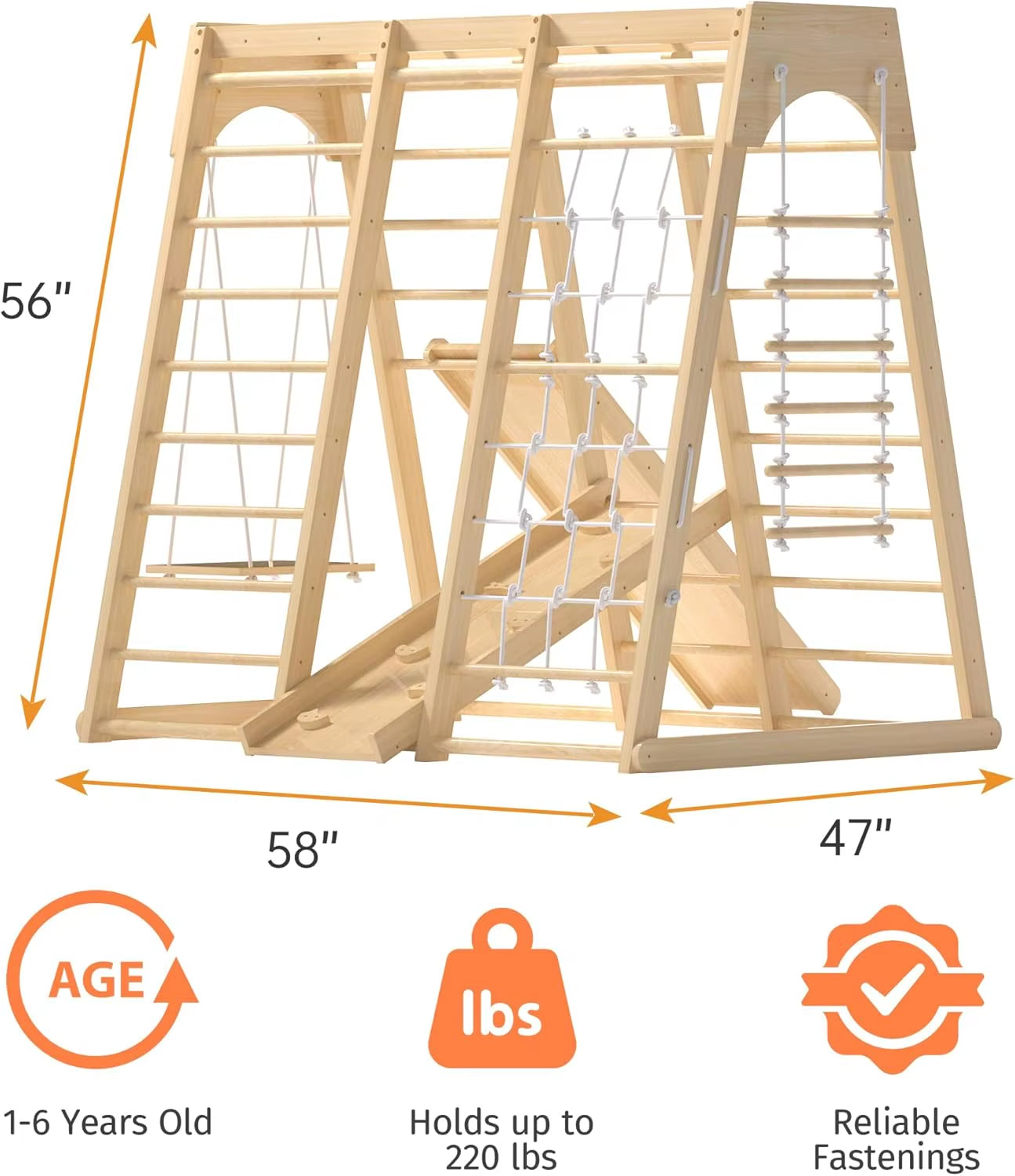 Indoor Jungle Gym, Montessori Climbing Toys, Toddler Indoor Playground Set 8-In-1 with Swing, Armband, Rock Climb Wall, Slide, M