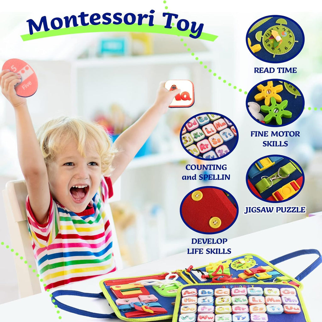 Montessori Busy Board | 3-5 Year Old Toddler Learning Toy | Fine Motor Skills Development | Montessori Sensory Playset | Early Childhood Education Tool | Portable Travel Preschool Activity Kit