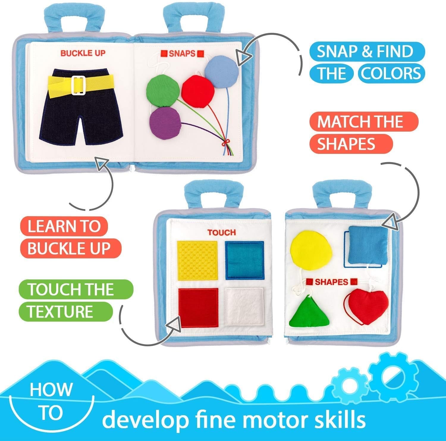 Montessori Fabric Quiet Book for Toddlers - Busy Book with Touch, Feel and Learn Activities for Boys and Girls - Portable Sensory Book, Keeping Kids Busy-Zippered Educational Toy for Travel