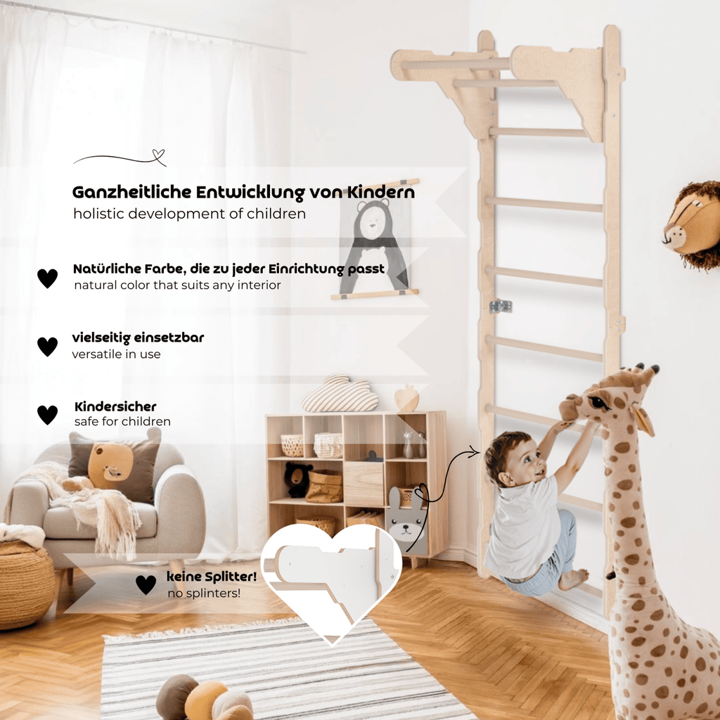 MAMOI® Indoor Gymnastic Ladder, Wall Bars for Kids’ Room, Gymnastic Rings for Climbing, Climbing Wall and Play Equipment, Gym Equipment with Pull-Up Bar for Home Use, Wall Bars for Adults