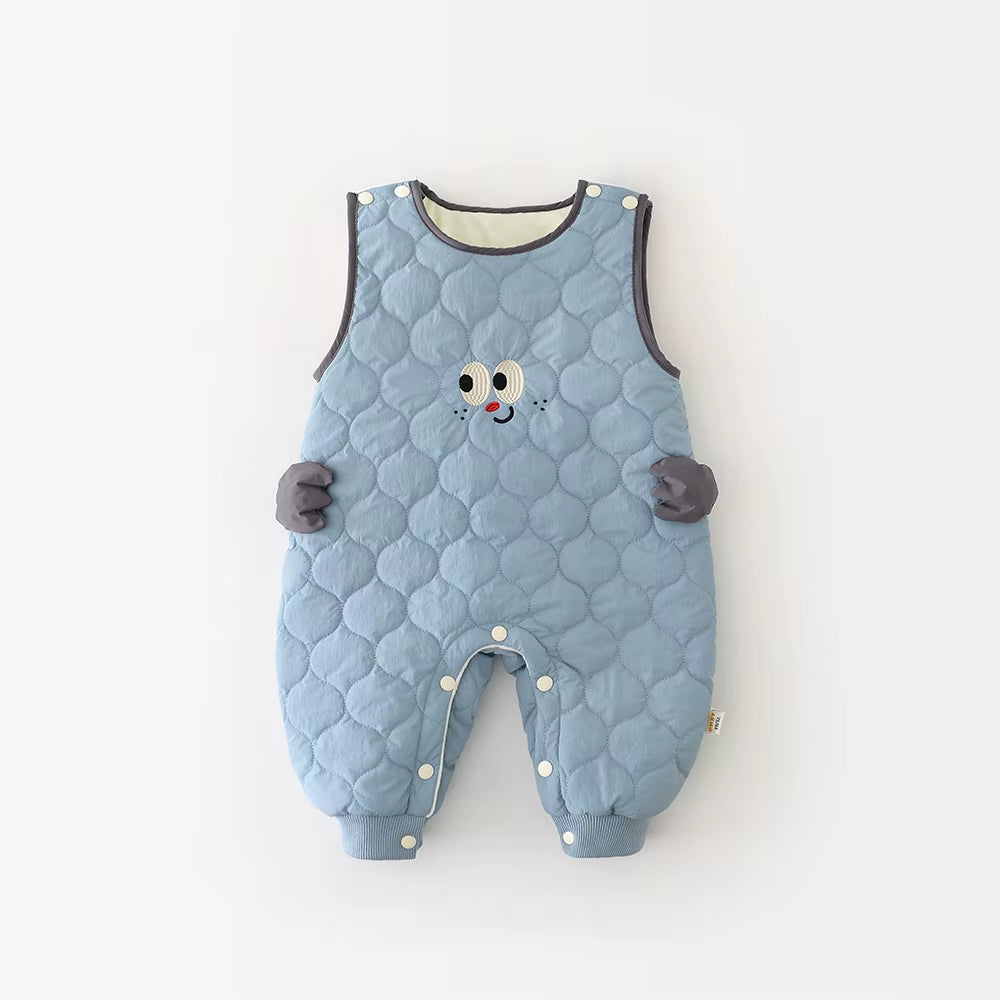 New Winter Baby Rompers 6M-3T Cartoon Sleeveless Girls Thicken Jumpsuit Loose Korean Version Infant One Piece