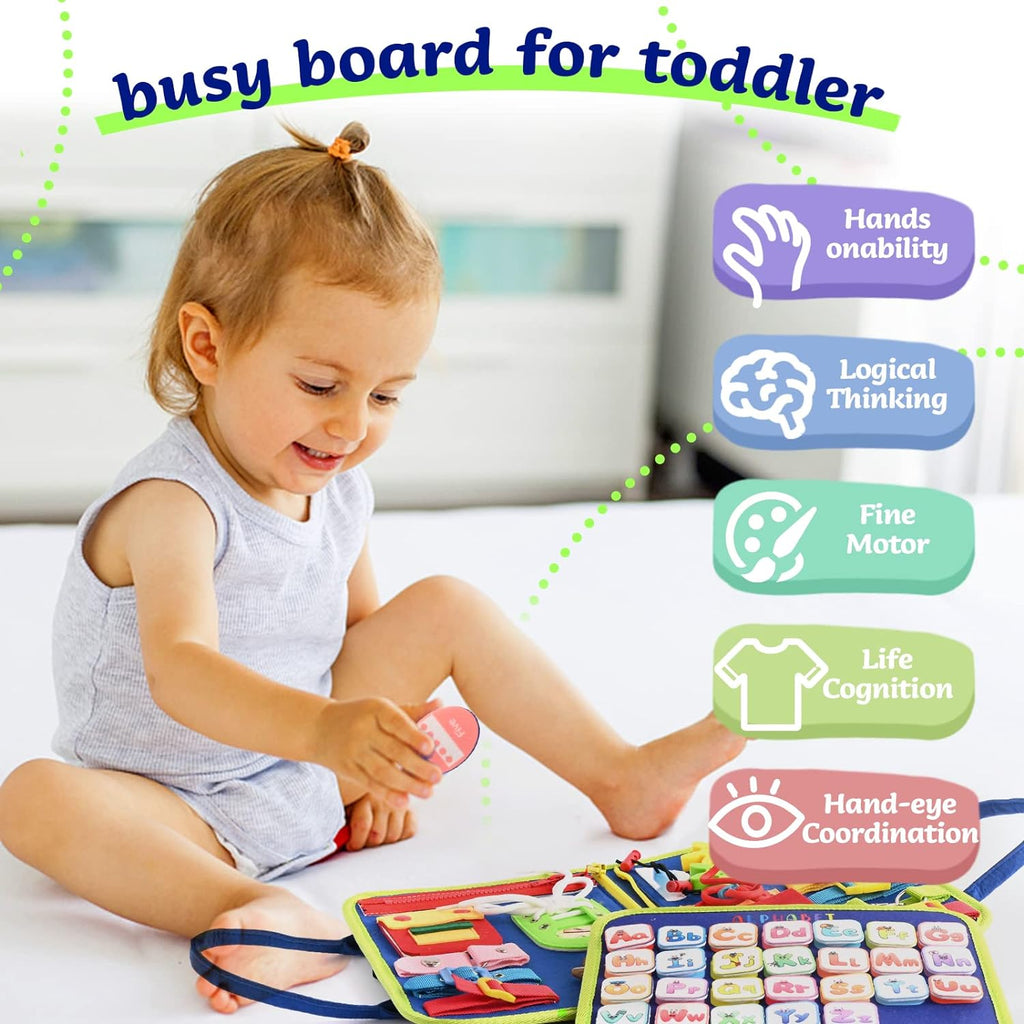 Montessori Busy Board | 3-5 Year Old Toddler Learning Toy | Fine Motor Skills Development | Montessori Sensory Playset | Early Childhood Education Tool | Portable Travel Preschool Activity Kit