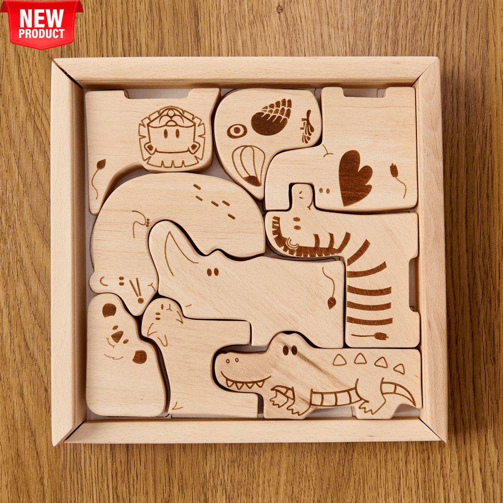 Wooden Safari Animal Puzzle Box for Toddlers-0