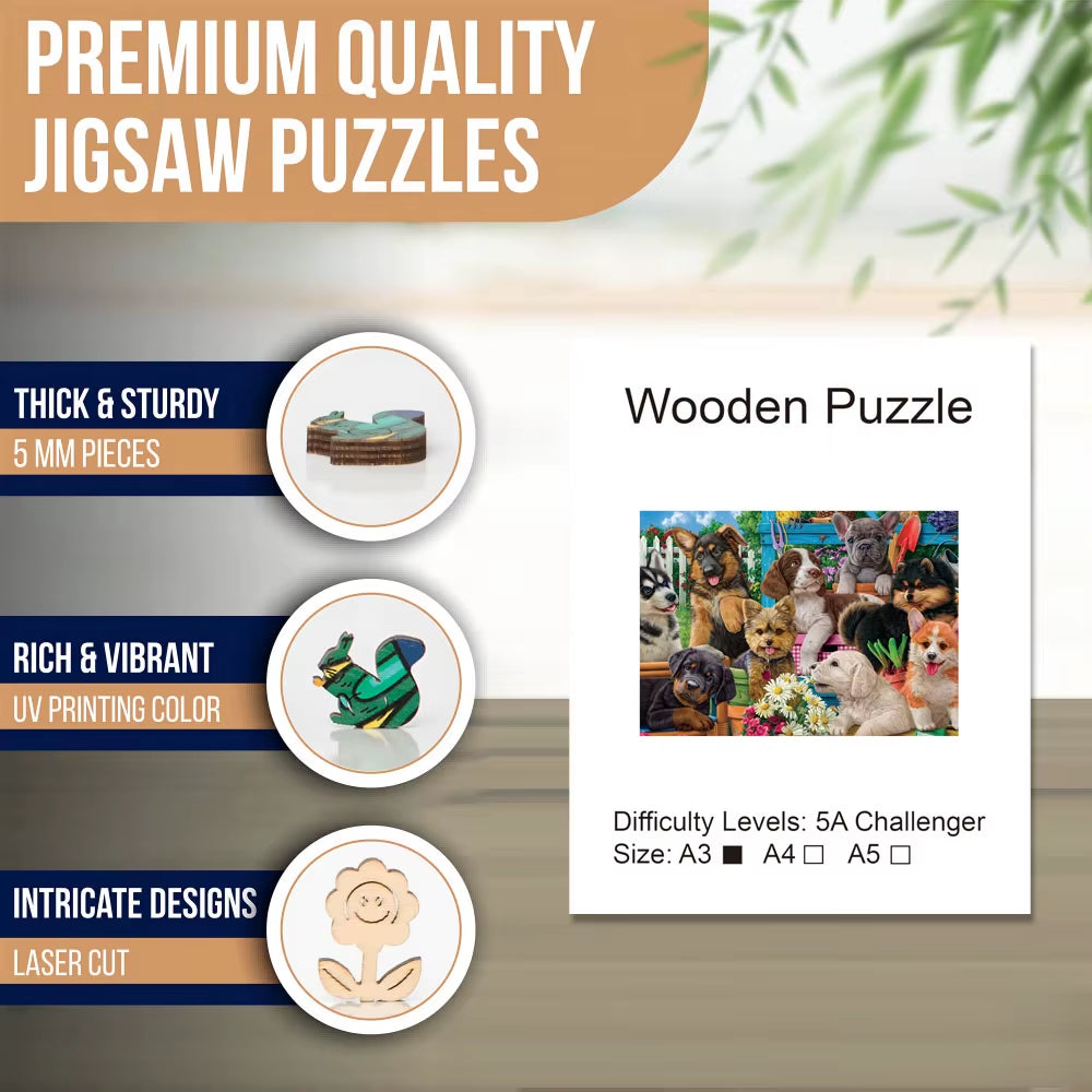 Animal Wooden Puzzles, Dog Home Wooden Puzzle Unique Shape Advanced Puzzle Maternal Love Wooden Jigsaw Puzzle for Adult