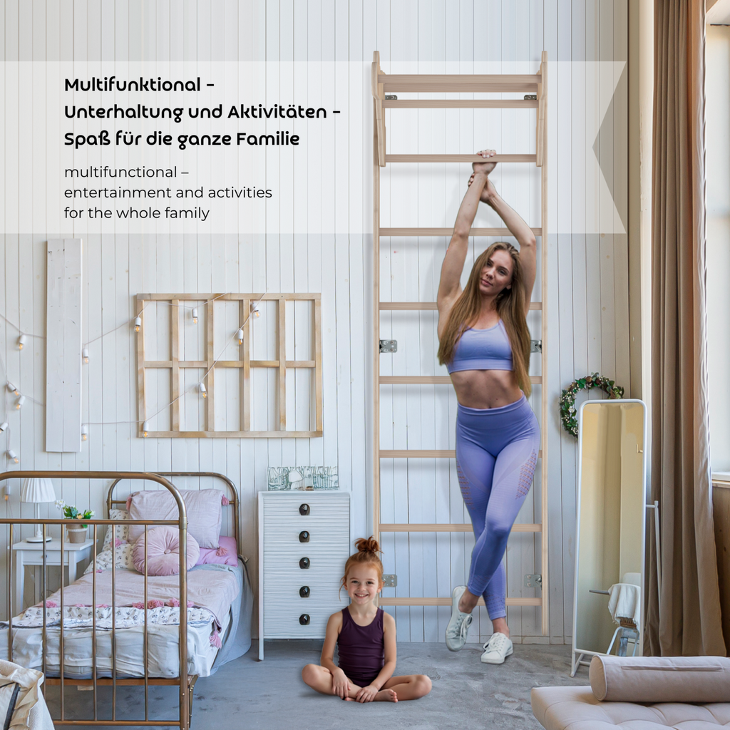 MAMOI® Indoor Gymnastic Ladder, Wall Bars for Kids’ Room, Gymnastic Rings for Climbing, Climbing Wall and Play Equipment, Gym Equipment with Pull-Up Bar for Home Use, Wall Bars for Adults