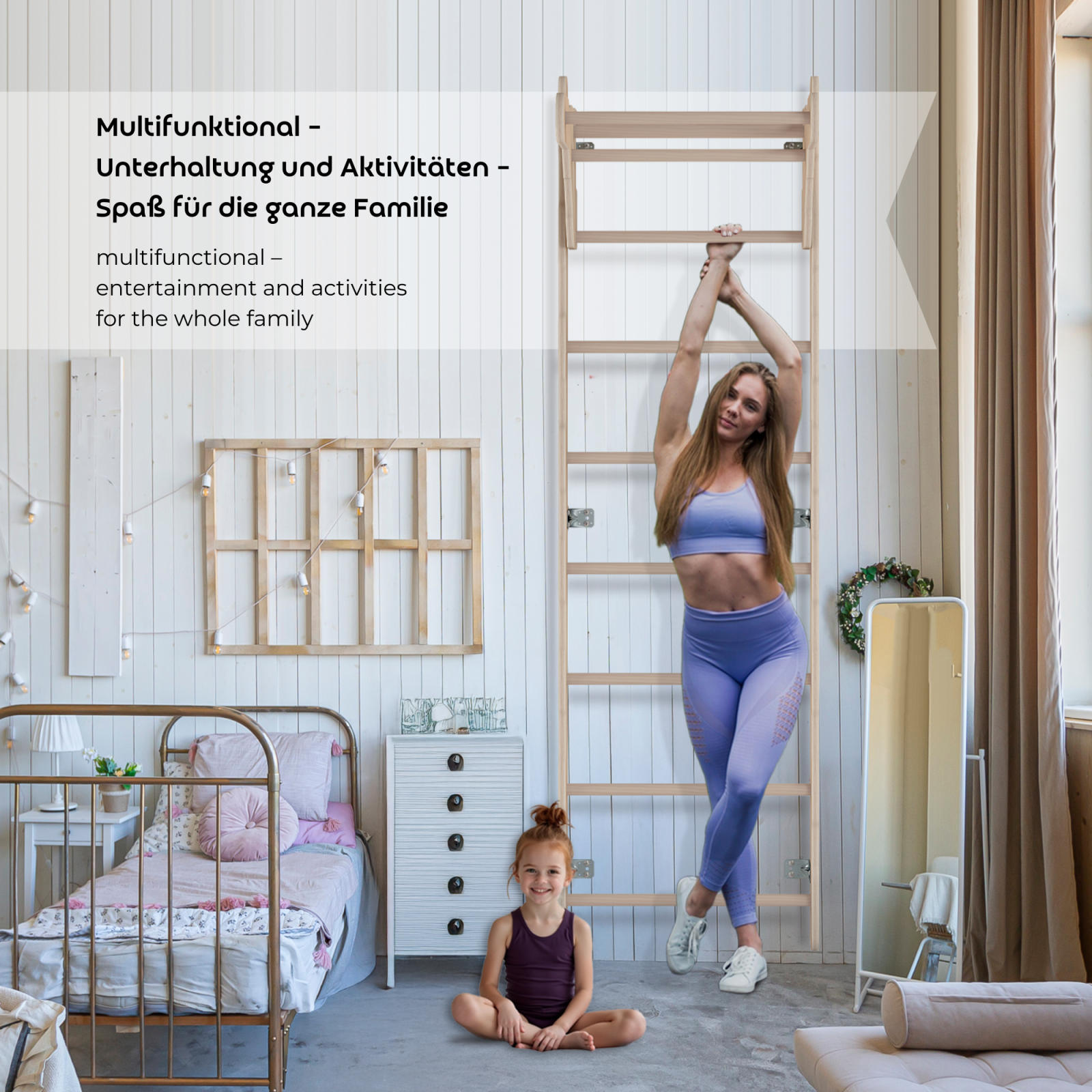 MAMOI® Indoor Gymnastic Ladder, Wall Bars for Kids’ Room, Gymnastic Rings for Climbing, Climbing Wall and Play Equipment, Gym Equipment with Pull-Up Bar for Home Use, Wall Bars for Adults